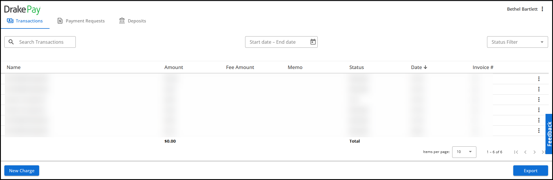 Image showing the transaction grid.